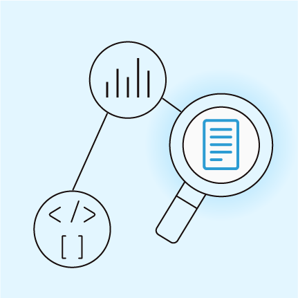 illustrated magnifying glass over coverage icon